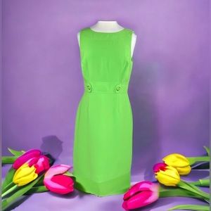 Tahari Arthur S Levine  VTG Shift Dress. Lime Green. Sleeveless Zip back 4P EUC